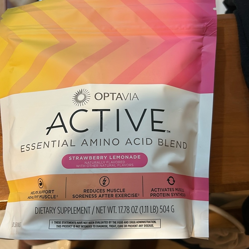 Optavia active, essential amino acid blend strawberry lemonade.